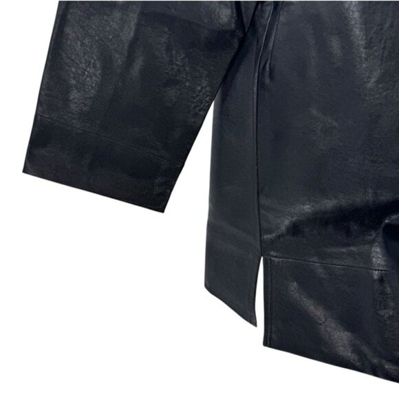 Tuckernuck NEW Black Faux Leather Chic Edgy Collared Margot Top Size S - Picture 7 of 13